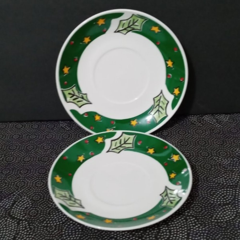 2 Gibson Designs Christmas Treasures SAUCERS PLATE